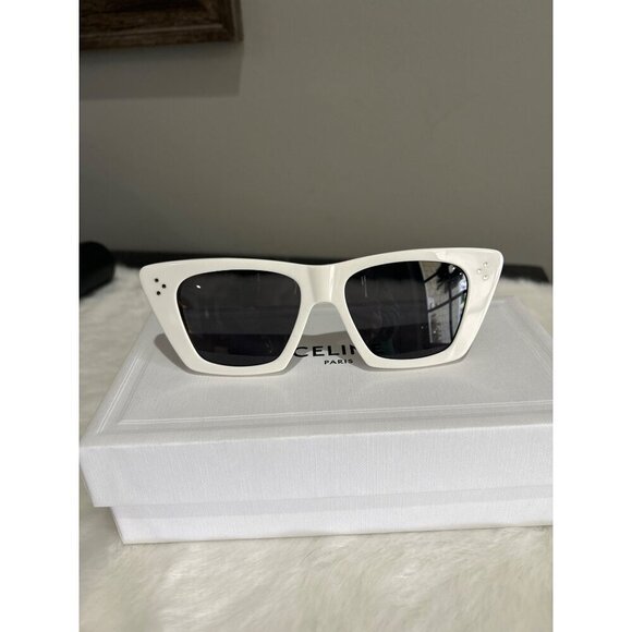 Celine CL40187I Acetate Cat Eye Sunglasses White Beige Womens Size OS - Picture 6 of 11
